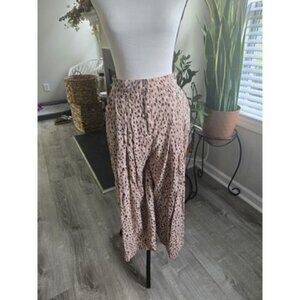 Anthropologie Pleated Wide Leg Pink Leopard Print Trouser Pants Elastic Waist S
